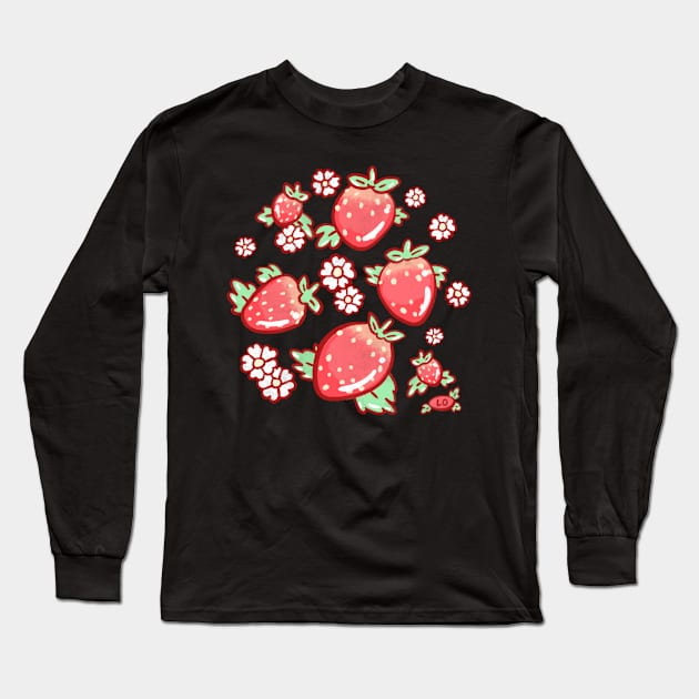 Strawberries and Blossoms Long Sleeve T-Shirt by DinoCatDraws